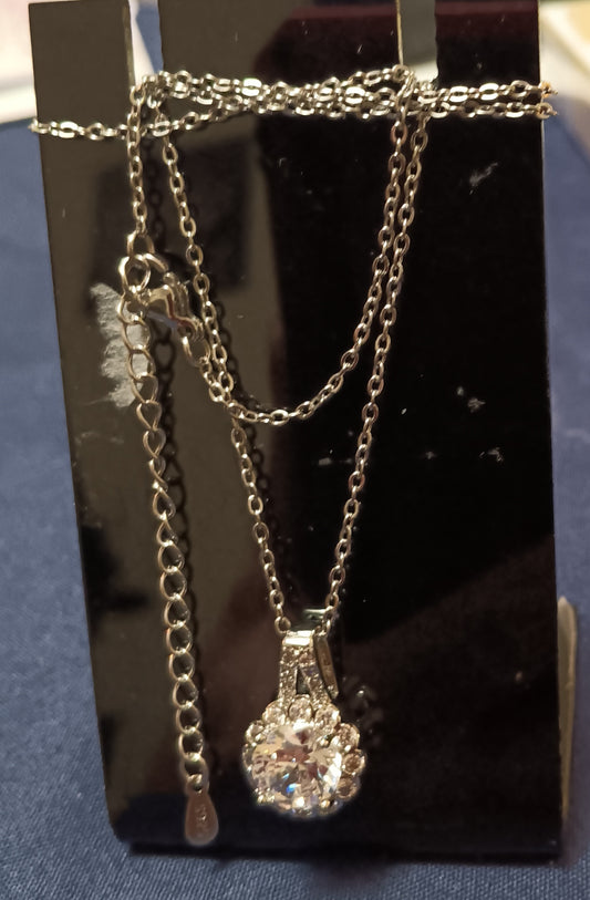 Sterling silver cz solitaire necklace